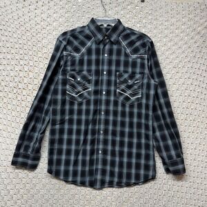Cody James Western Apparel Shirt Mens M Black Plaid  Pearl Snap Embroidery